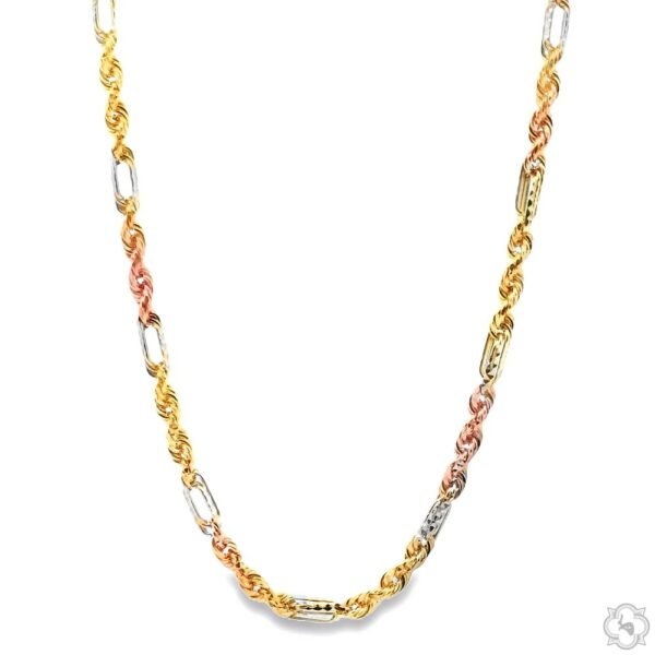 14K Three Tone Gold Solid Figarope Link Chain 20 Inches 3mm 70300