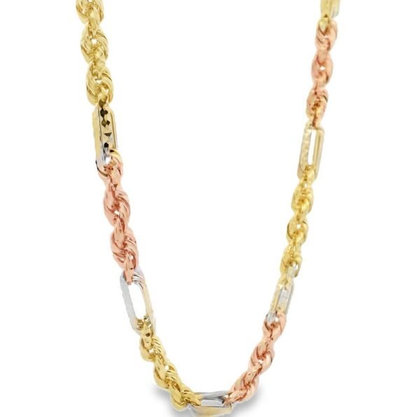 14K Three Tone Gold Solid Figarope Link Chain 20 Inches 4mm 70299