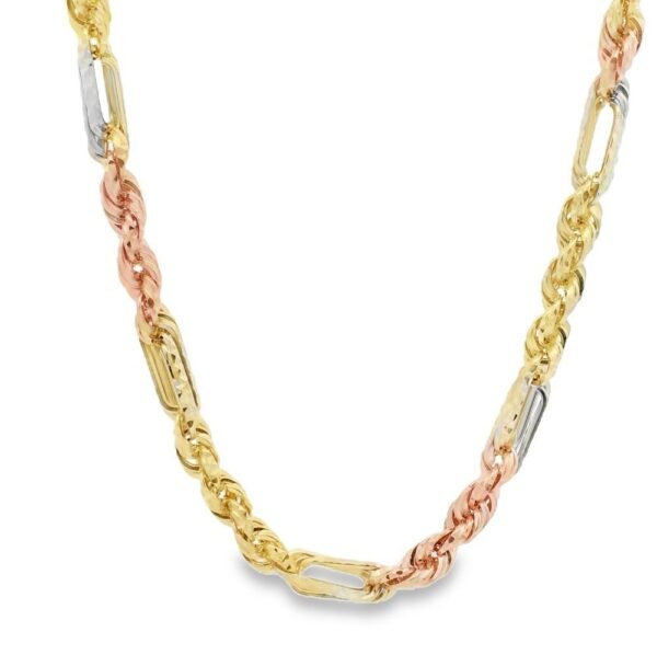 14K Three Tone Gold Solid Figarope Link Chain 24 Inches 5mm 70297