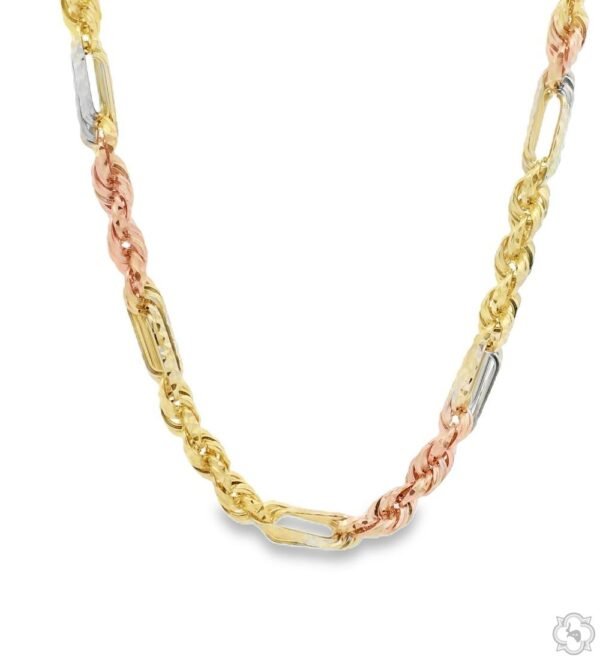 14K Three Tone Gold Solid Figarope Link Chain 26 Inches 5mm 70298
