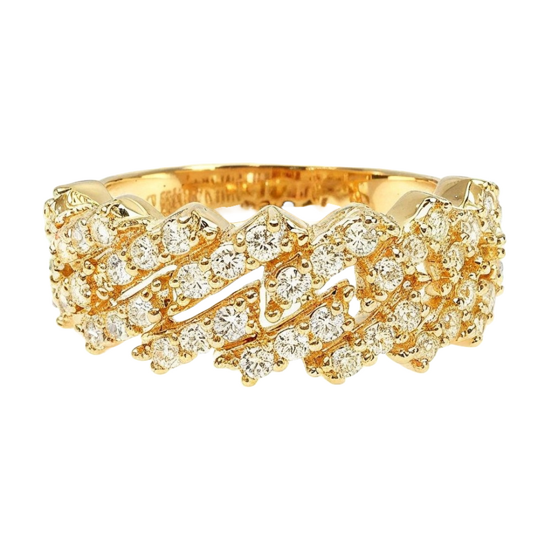14K Gold One Row Diamond Cuban Link Ring - Image 6