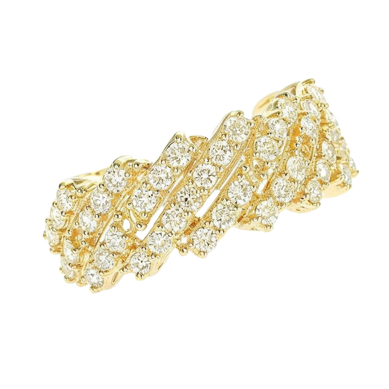 14K Gold One Row Diamond Cuban Link Ring - Image 4