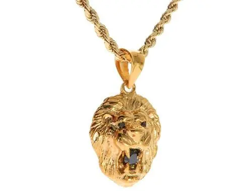 Black Diamond Lion Pendant and Rope Chain Set - Image 2