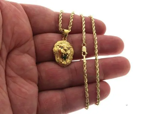Black Diamond Lion Pendant and Rope Chain Set - Image 4
